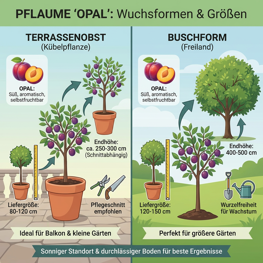 Pflaume Opal – Terrassenobst oder Buschform (früh & sehr süß)