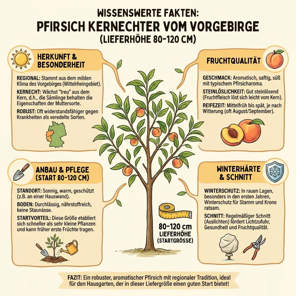 Pfirsich Kernechter vom Vorgebirge Pfirsichbaum Obstbaum 80-120 cm Niedrigstamm - Pille Gartenwelt