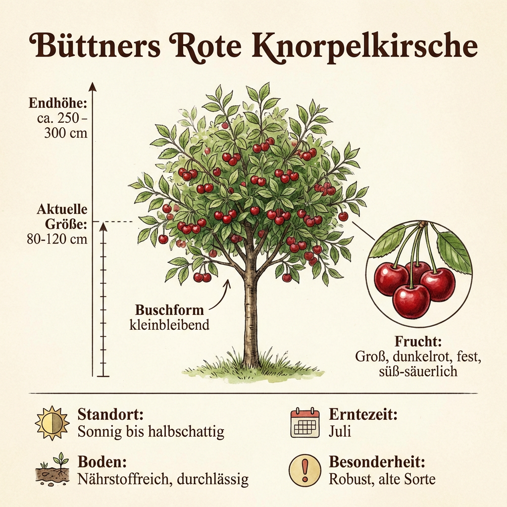 Büttners rote Knorpelkirsche 2-jährig im Topf kleinbleibend bewährte Sorte