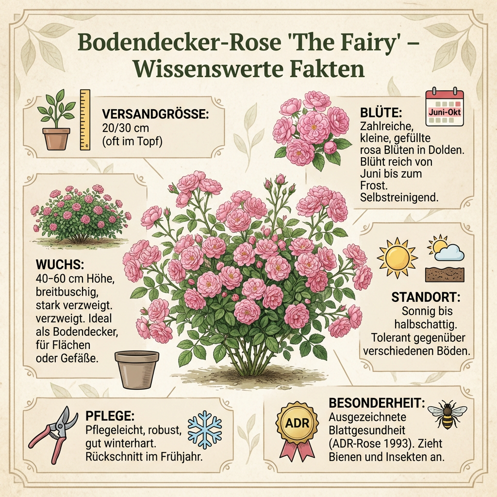 10x The Fairy wunderschön robust reich rosa blühend Bodendecker Rose 20-30 cm