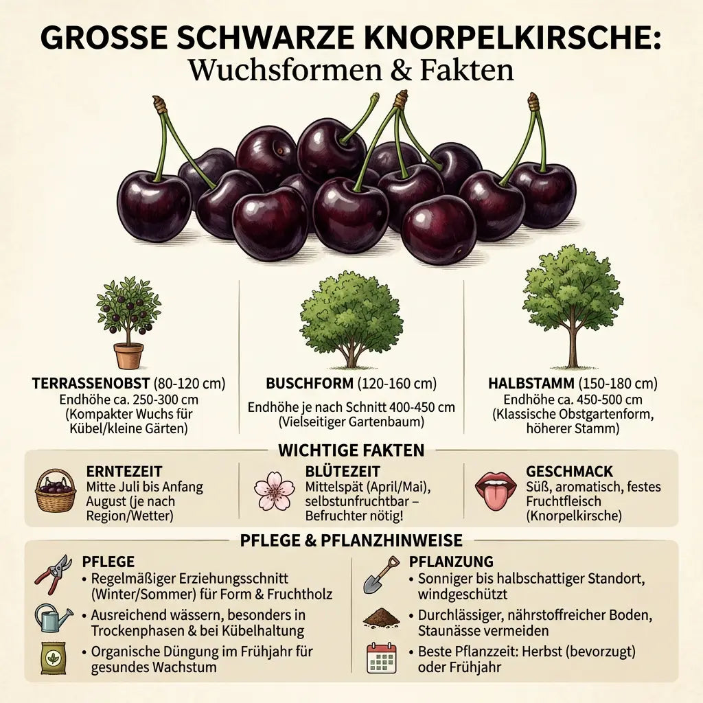 Große Schwarze Knorpelkirsche – Terrassenobst, Busch oder Halbstamm Pille Gartenwelt