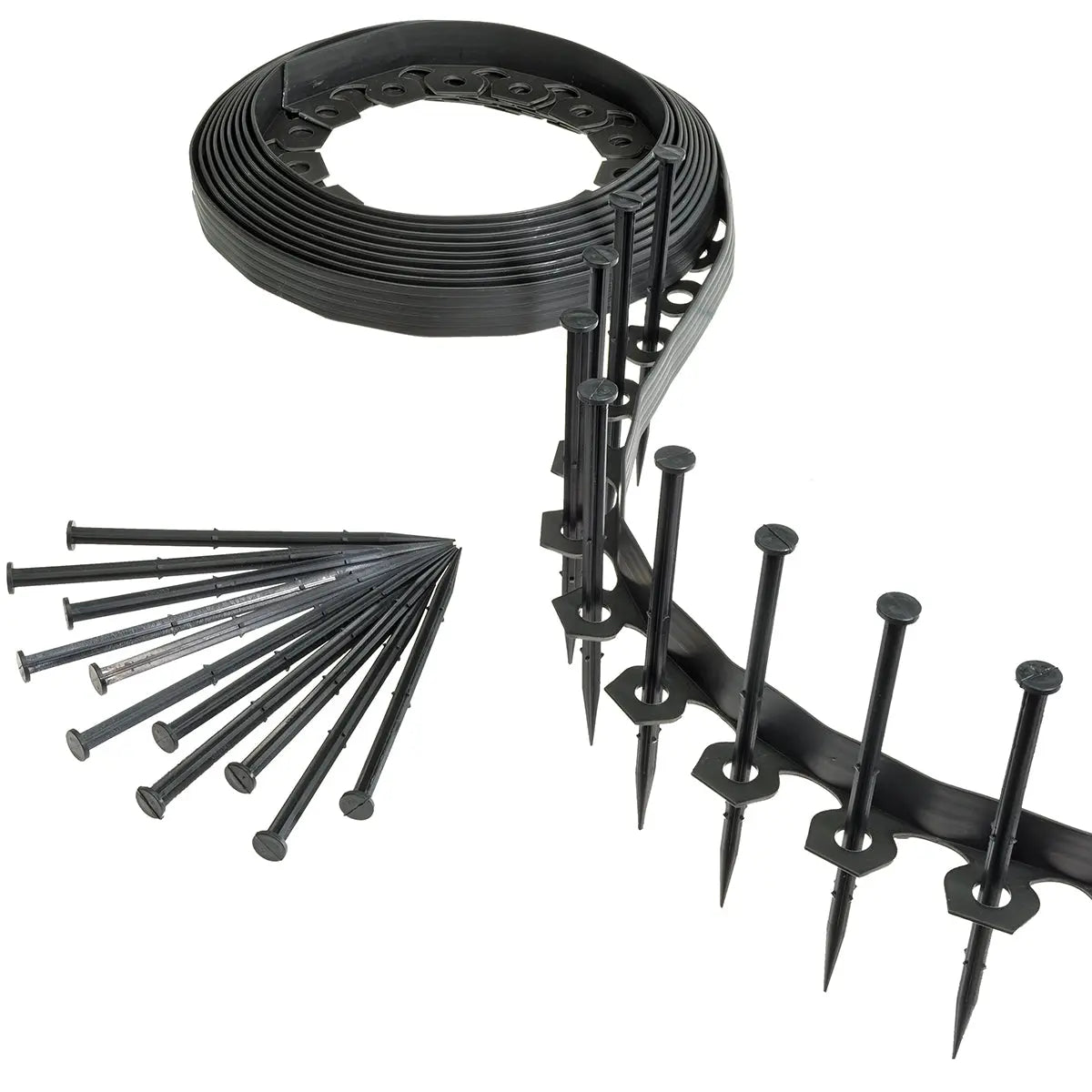 Rasenkante, flexibel 10 m x 40 mm mit 20 Befestigungstiften – Beeteinfassung leicht gemacht