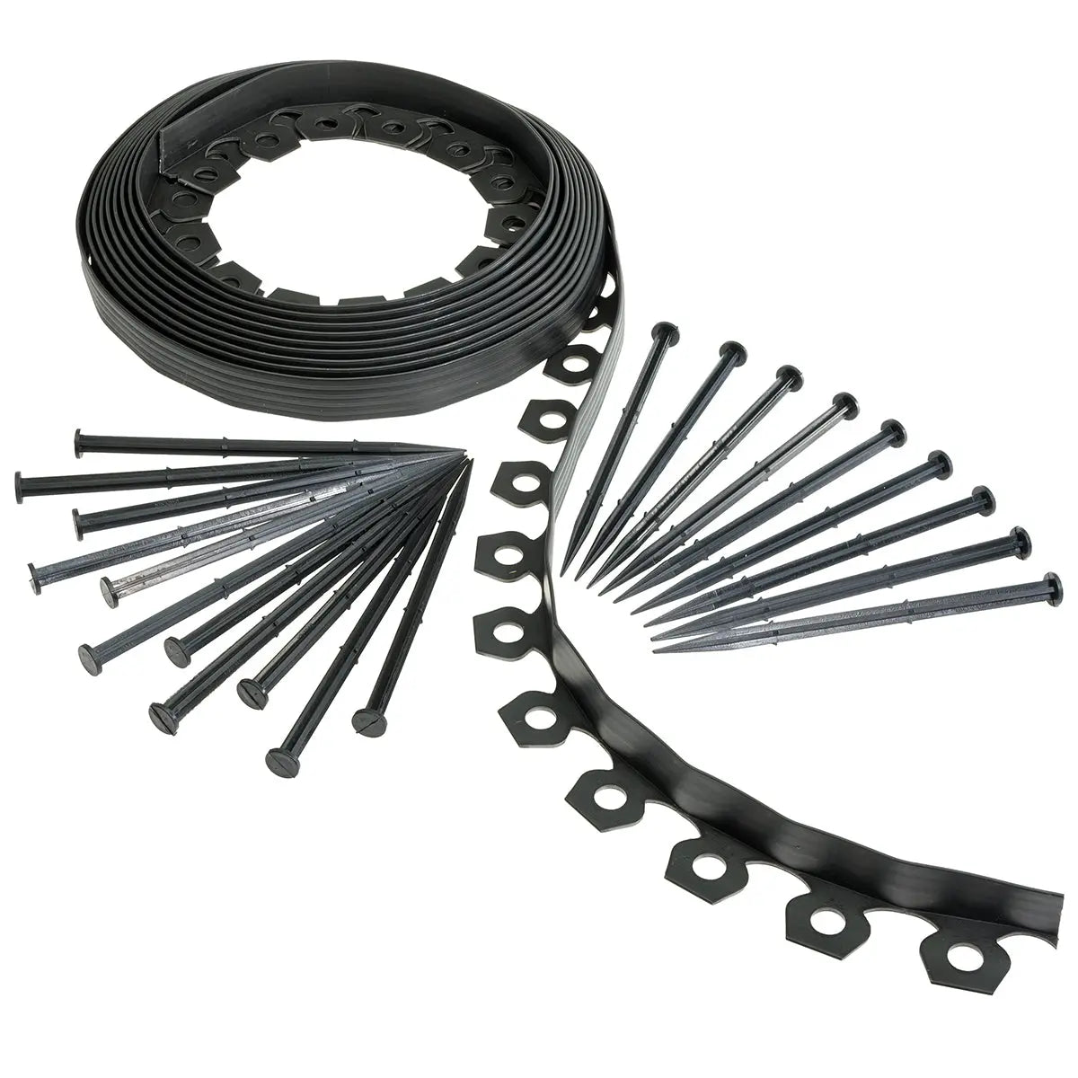 Rasenkante, flexibel 10 m x 40 mm mit 20 Befestigungstiften – Beeteinfassung leicht gemacht