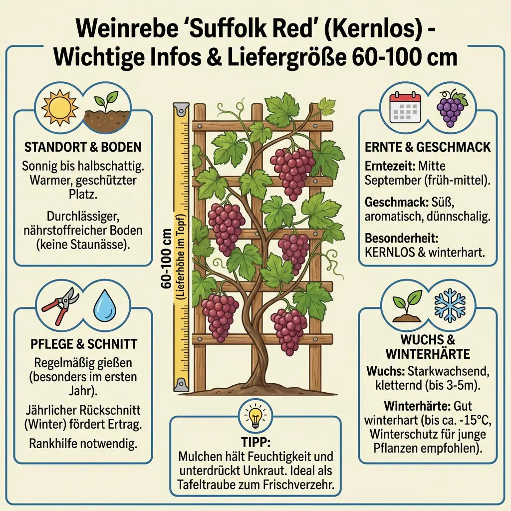 Weintraube Pflanze Suffolk Red Weintrauben kernlos pilzfest im Topf 60-100 cm - Pille Gartenwelt
