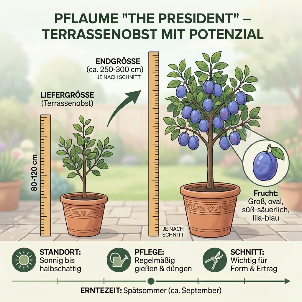 Zwetschge President – Terrassenobst oder Buschform (spät & groß)