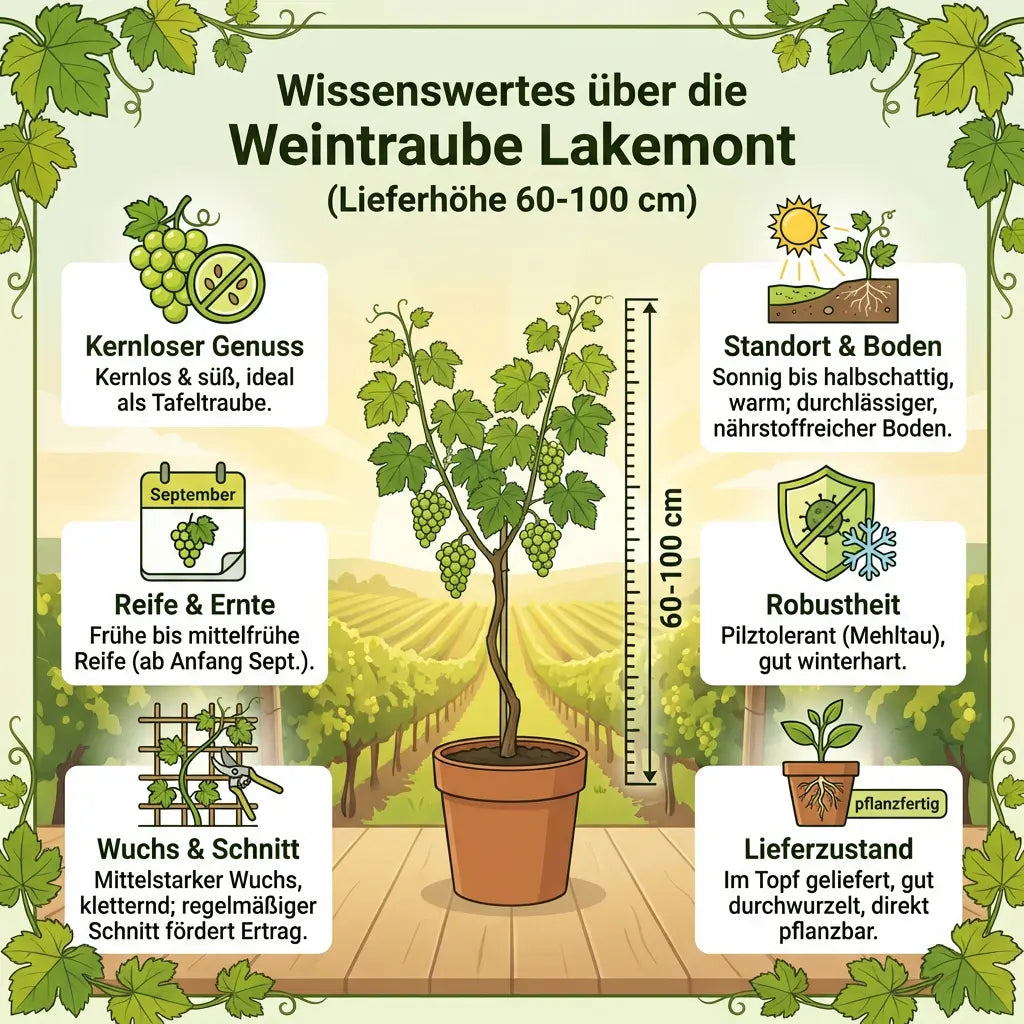 Vitis Lakemont Weintraube pilzresistent kernlos kernarm helle Traube 60-100 cm - Pille Gartenwelt