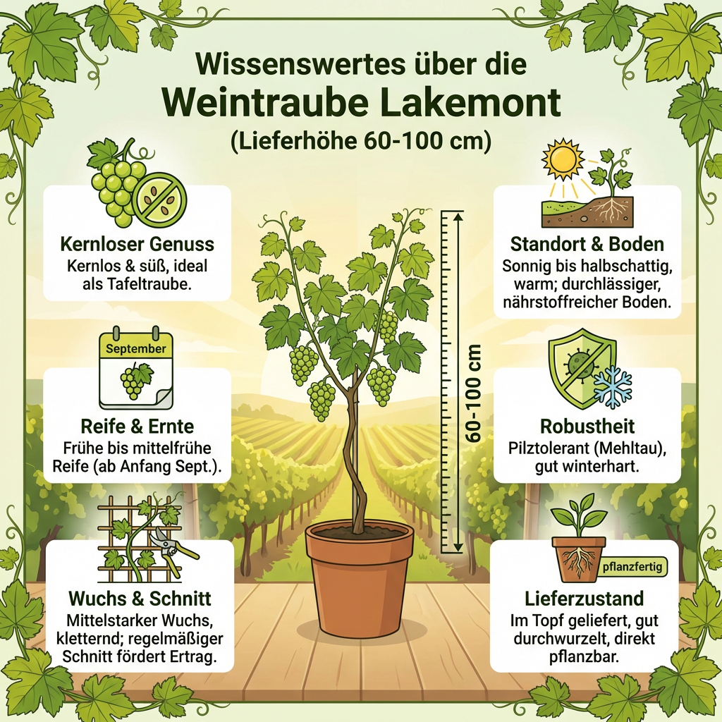 helle Weintraube Lakemont Wein Weinstock kernarm 60/100 süsse Früchte pilzfest