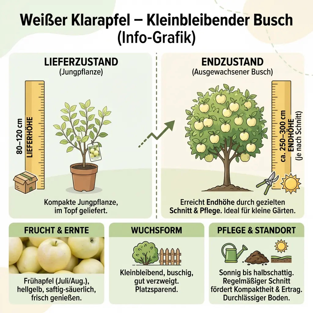 beliebter Weißer Klarapfel Sommerapfel Obstbaum kleinbleibend im Topf 2-jährig - Pille Gartenwelt