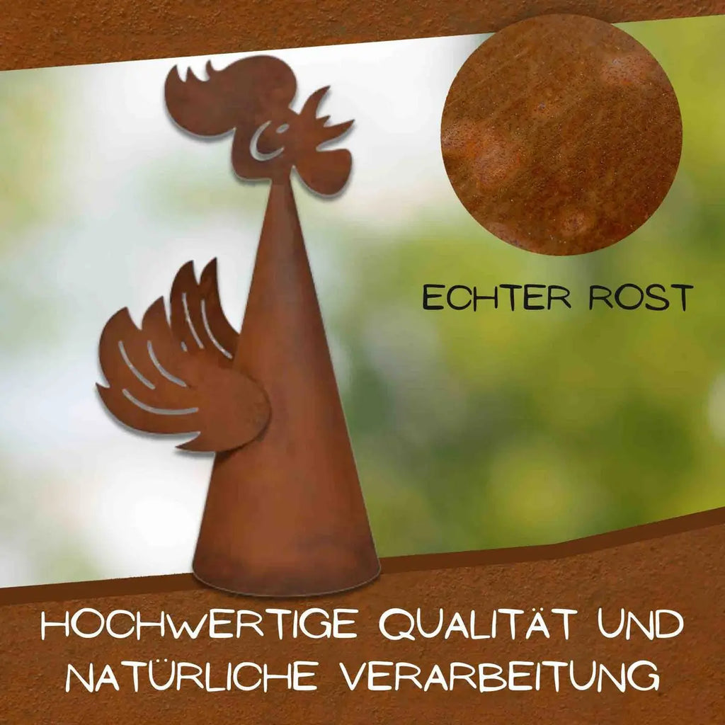 Edelrost Zaunhocker Hahn – Pfostenhocker aus Metall, Rost Gartendeko 33 cm - Pille Gartenwelt