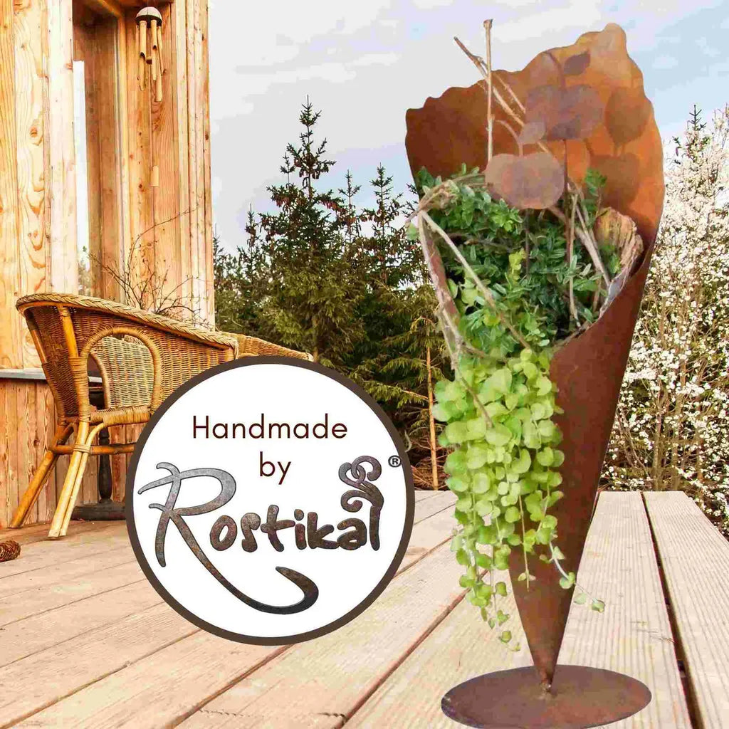 Edelrost Pflanztüte Bodenvase aus Metall – Vintage Pflanzvase 40/60 cm - Pille Gartenwelt