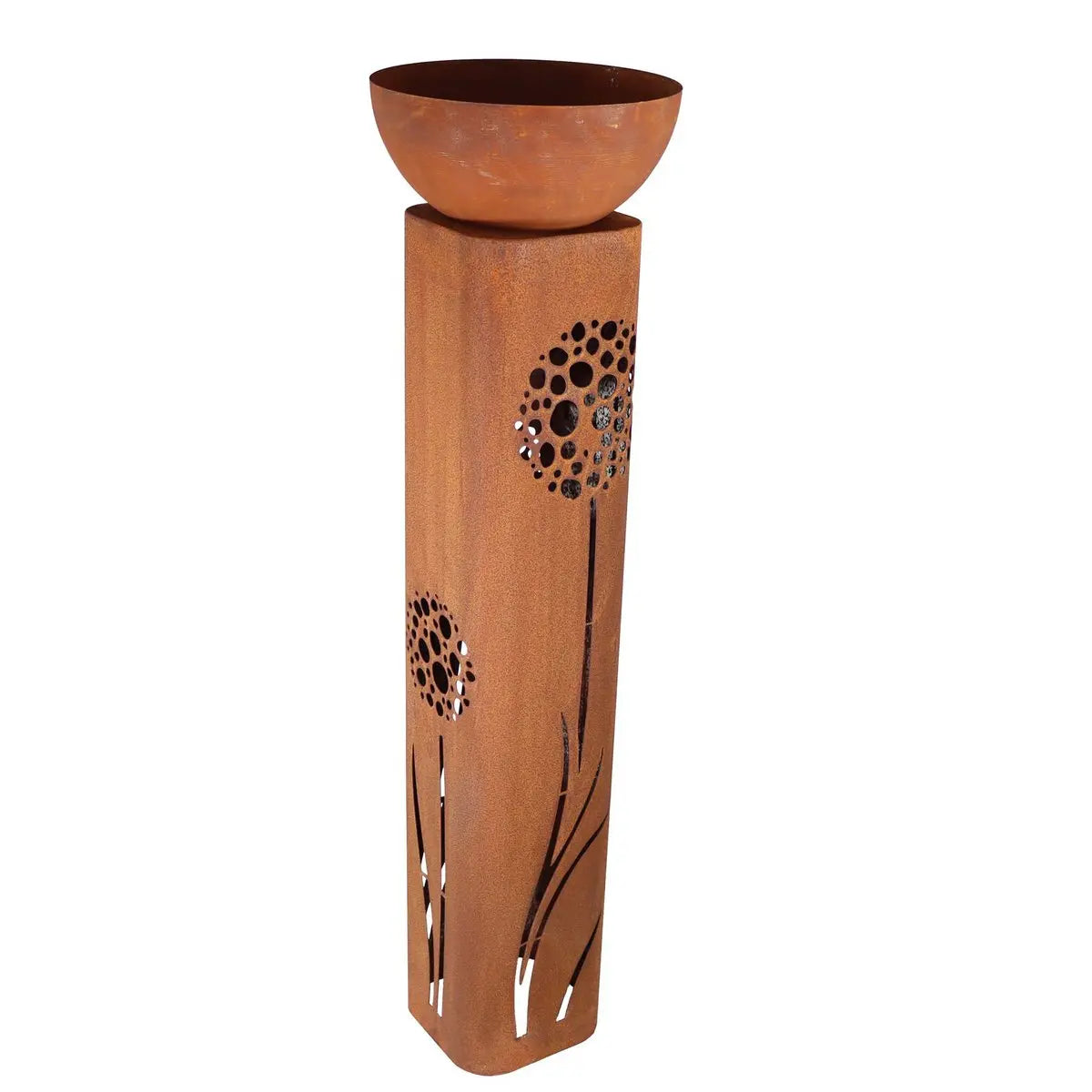 Edelrost Blumensäule 1 m Pusteblume – mit/ohne Pflanzschale Ø 30 cm - Pille Gartenwelt