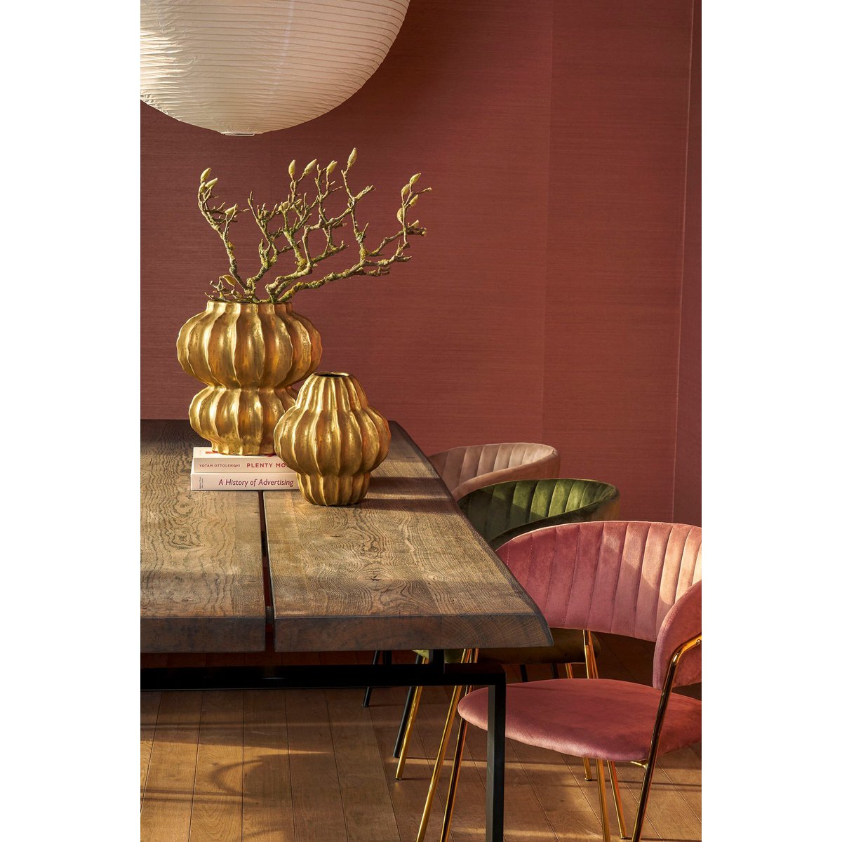 Altea Keramikvase Gold gerippt – Ø24,5 cm, Höhe 28 cm (handgemacht)