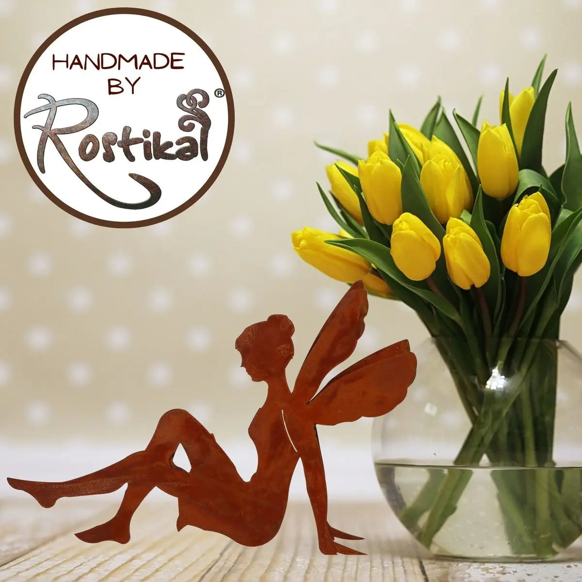 Edelrost Feen Figur sitzend aus Metall 29 cm für Haus & Garten - Pille Gartenwelt