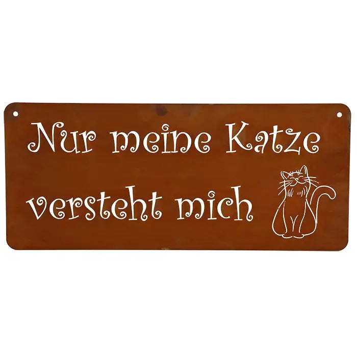 Edelrost Katzen Dekoschild 30×15 cm – Metallschild zum Aufhängen - Pille Gartenwelt