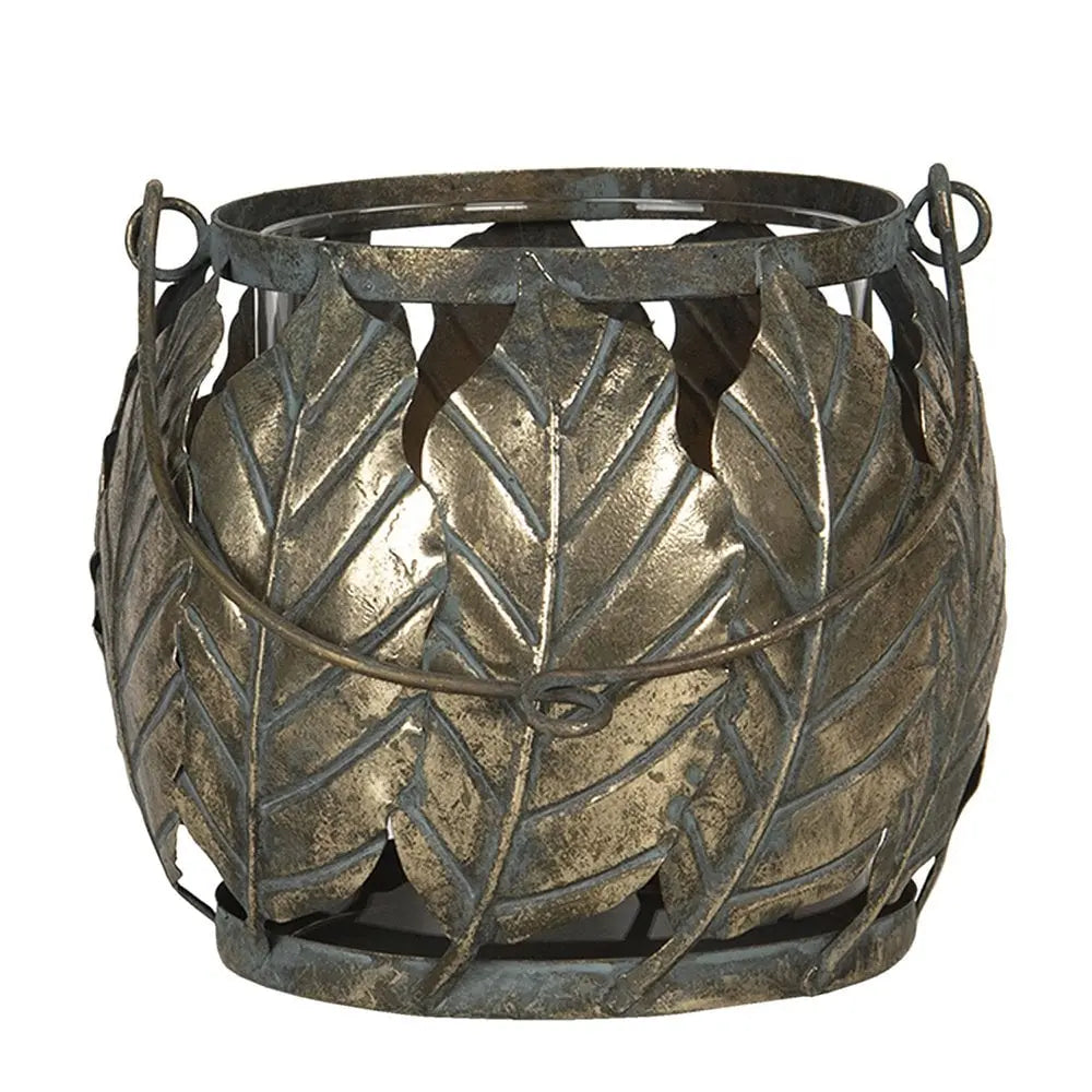 Windlicht Relieflicht 17x17x15 cm Kupferschärfe Metallblätter Kerzenhalter Clayre & Eef.