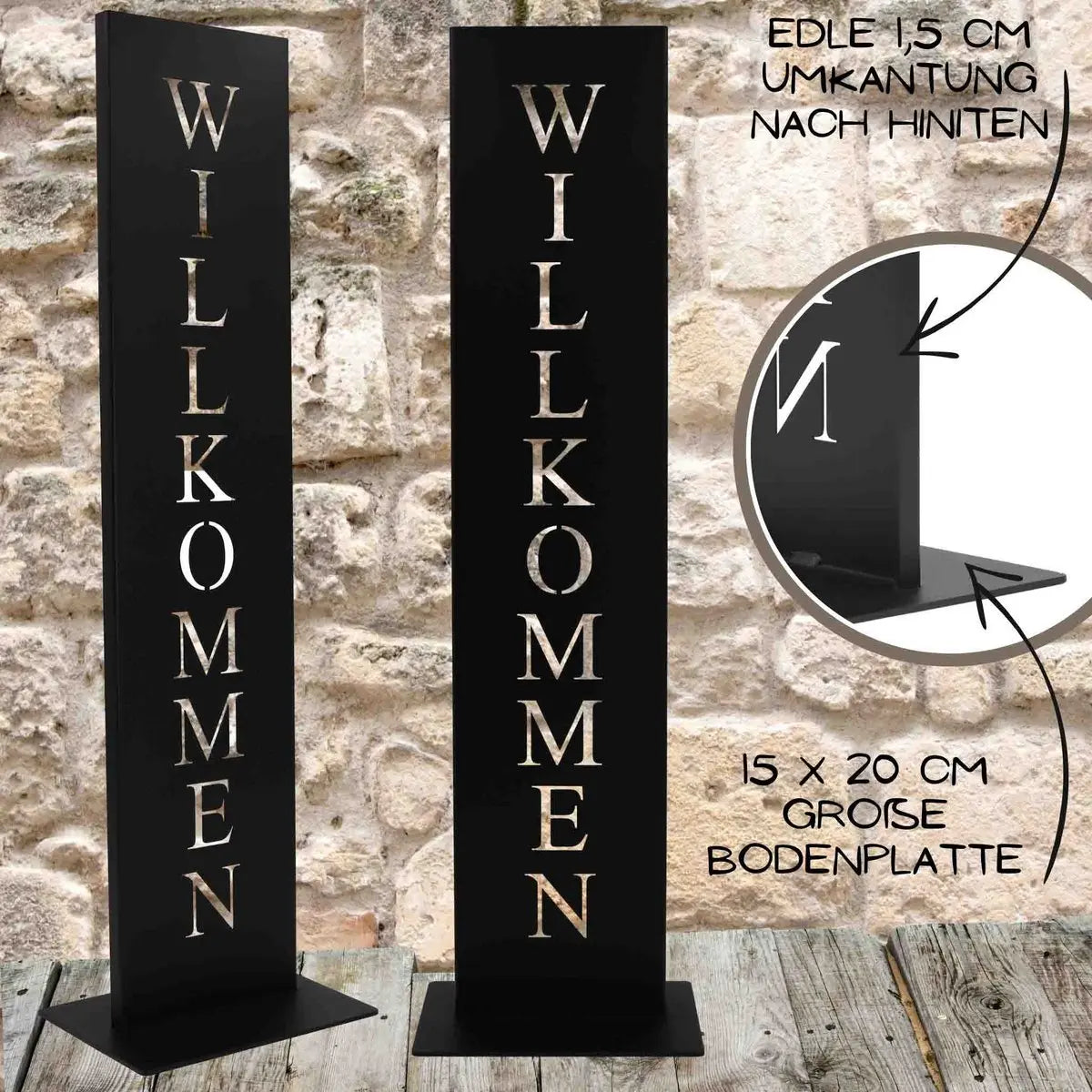 Willkommen Schild schwarz matt – Metall Deko mit Bodenplatte, 71 cm - Pille Gartenwelt