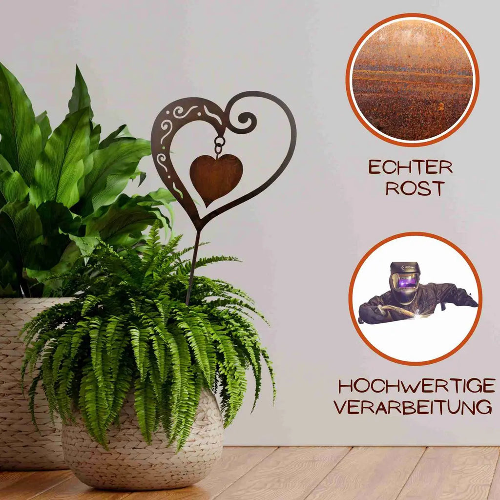 Edelrost Herz „Duett“ – Hängedeko oder Gartenstecker 15×16 cm - Pille Gartenwelt