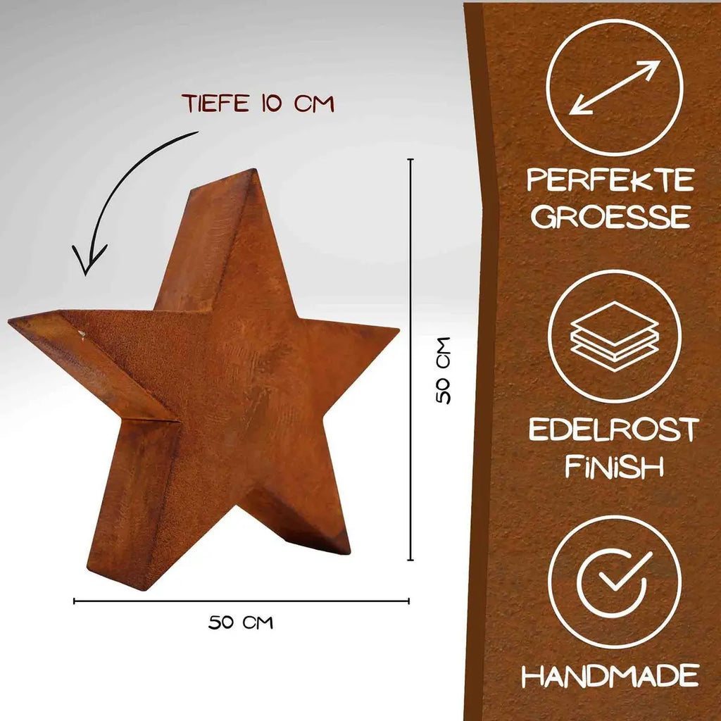 Edelrost Weihnachtsstern 3D aus Metall – 30 cm oder 50 cm Rost Deko - Pille Gartenwelt
