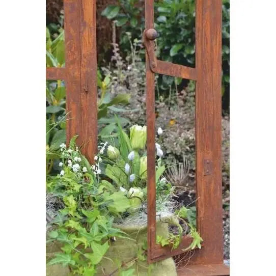 Edelrost Deko Fenster aus Metall – Vintage Gartendeko mit Bodenplatte (2 Größen) - Pille Gartenwelt