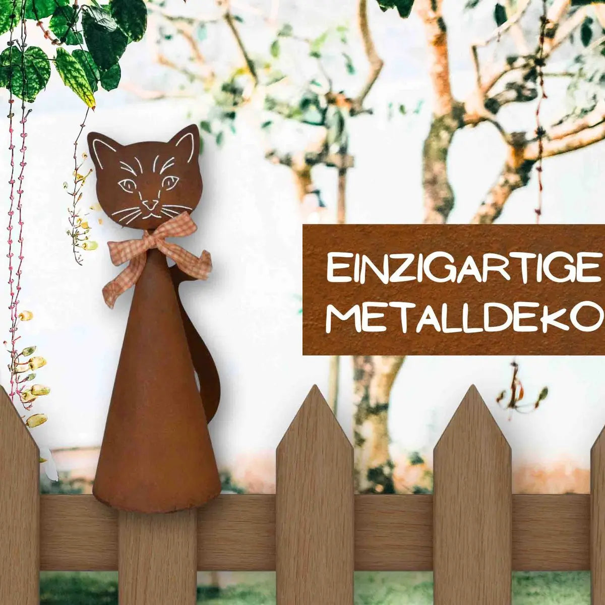 Edelrost Katzen Pfostenhocker – Rostfigur Katze für Zaun & Mauer, 33 cm - Pille Gartenwelt