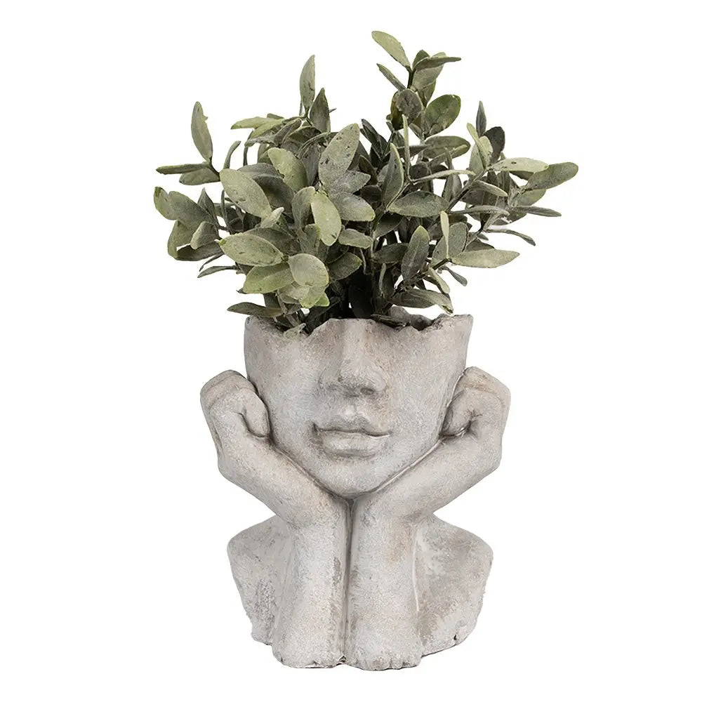 Blumentopf für den Innenbereich, Frau, 17 x 14 x 18 cm, Pflanztopf aus grauem Stein Clayre & Eef.