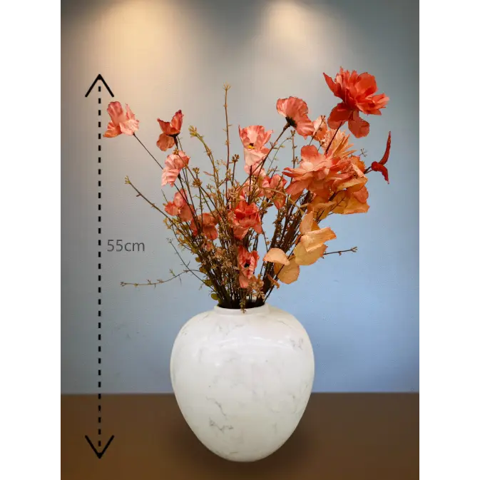 Seidenblumen mit Ingwerglas aus amerikanischem Porzellan aus der Mitte des 20. Jahrhunderts. Große H*28B*25 QMF Trading