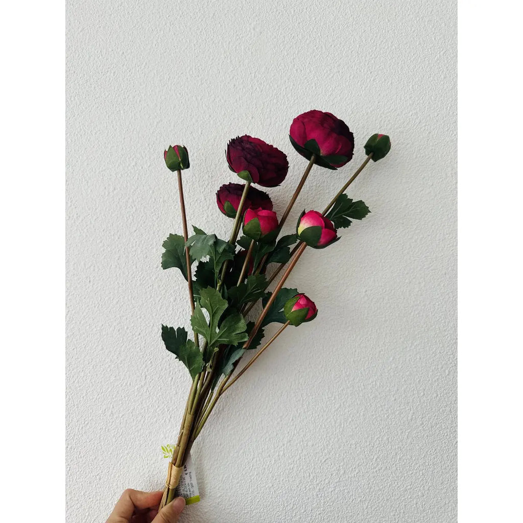 9-stämmige Glimmer-Dekorationen, Ranunkeln, künstlicher Blumenstrauß / Länge 55 cm / Rosa QMF Trading