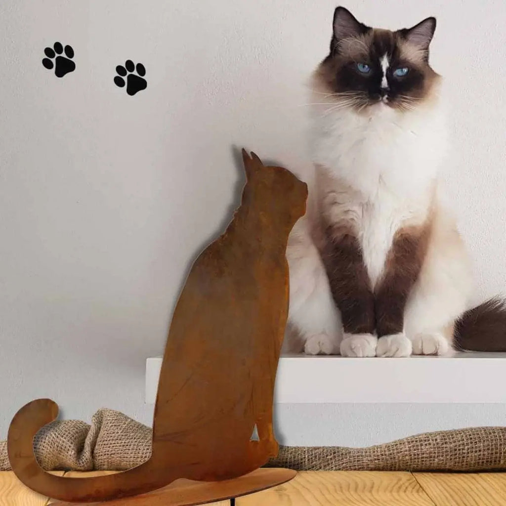 Edelrost Katze „neugierig“ – Metall Dekofigur 35 cm mit Bodenplatte Rostikal