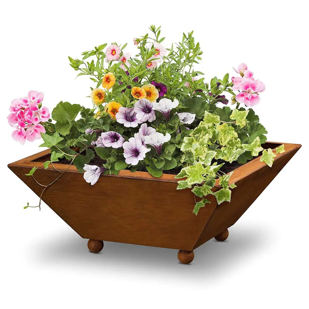Edelrost Pflanzschale eckig 35×35 cm – auf Kugeln, Cortenstahl Vintage - Pille Gartenwelt