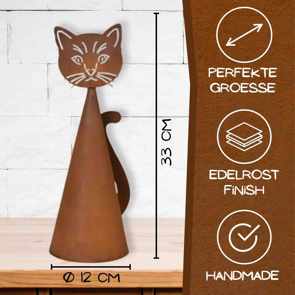 Edelrost Katzen Pfostenhocker – Rostfigur Katze für Zaun & Mauer, 33 cm - Pille Gartenwelt
