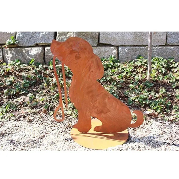 Edelrost Hund Emi mit Leine | Rostdeko mit Charme Rostikal
