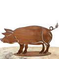 Edelrost Schwein Figur aus Metall – 32 cm oder 100 cm mit Bodenplatte - Pille Gartenwelt