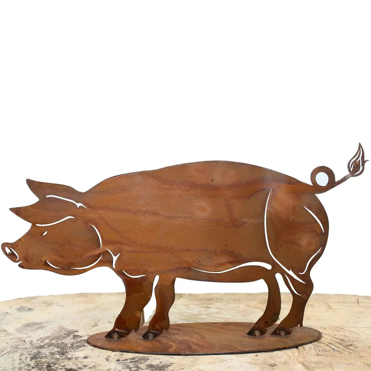 Edelrost Schwein Figur aus Metall – 32 cm oder 100 cm mit Bodenplatte - Pille Gartenwelt