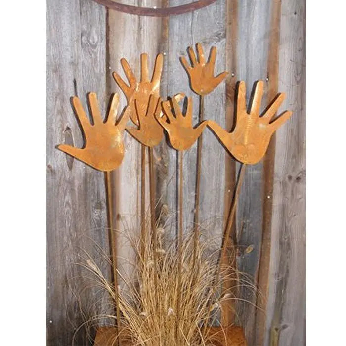 Edelrost Hände Gartenstecker 6er Set – lustige Rost Deko mit 80 cm Stab - Pille Gartenwelt