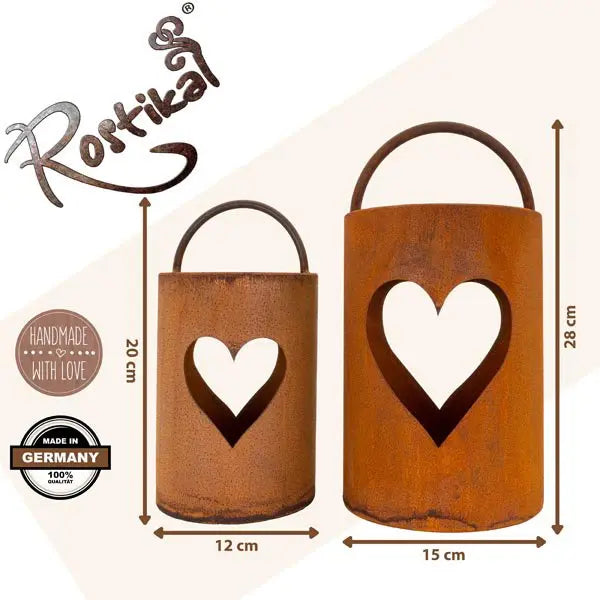 Gartendeko Windlicht mit Herz | Metalldeko Rost Laterne Rostikal