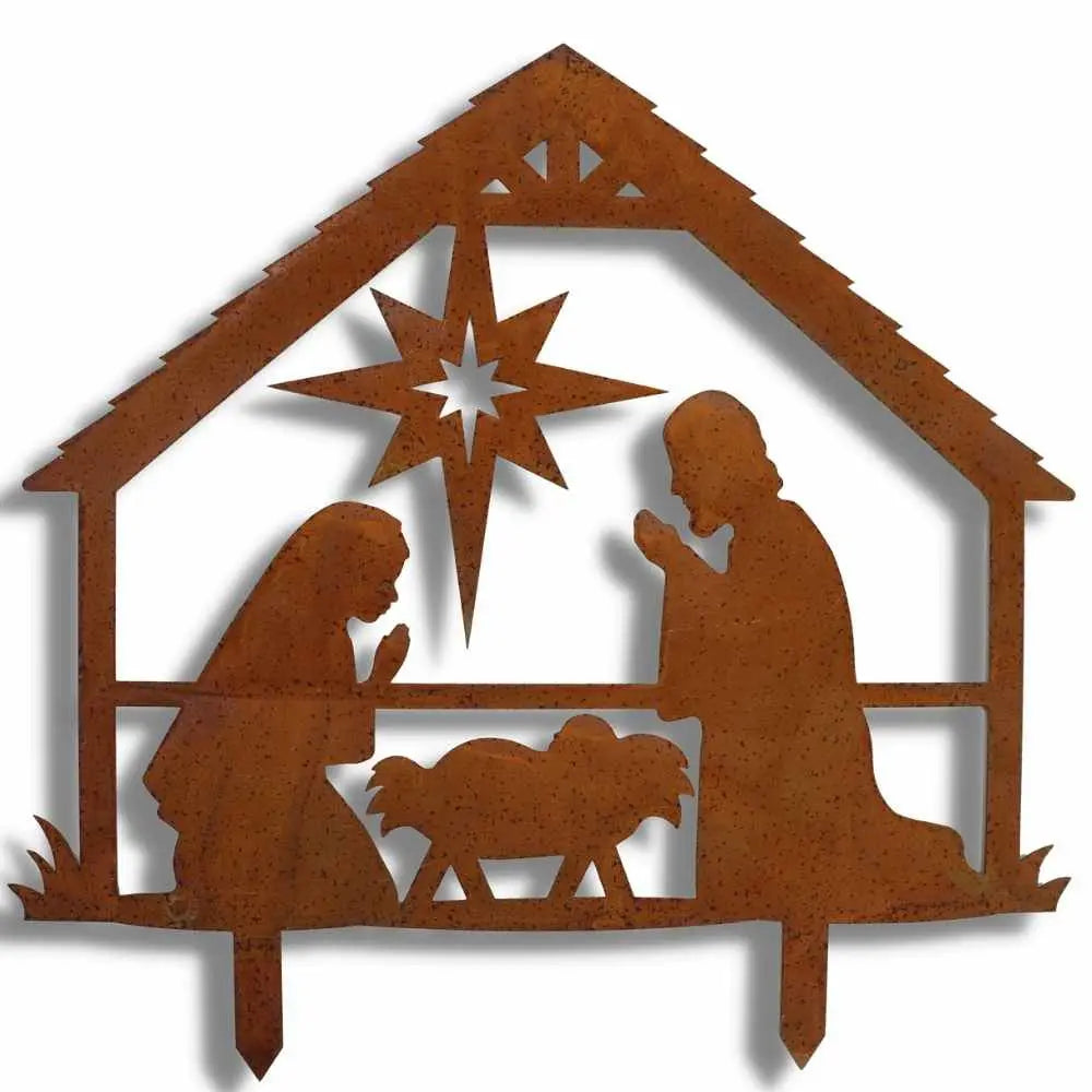 Edelrost Weihnachtskrippe mit Figuren – Bodenplatte oder zum Stecken - Pille Gartenwelt