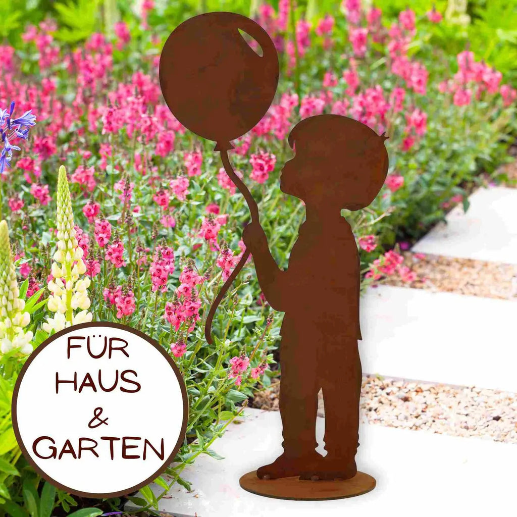 Junge mit Luftballon | Edelrost Gartendeko Figur - Pille Gartenwelt