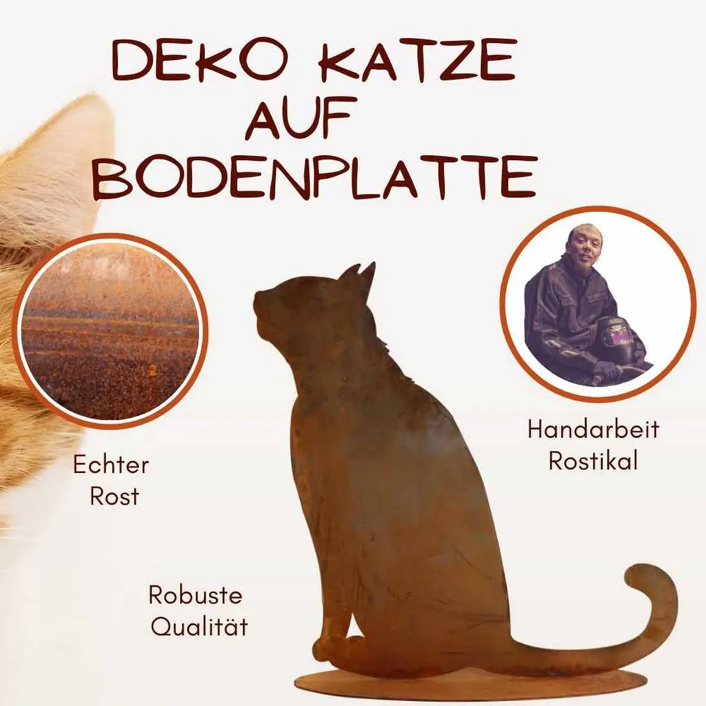 Edelrost Katze „neugierig“ – Metall Dekofigur 35 cm mit Bodenplatte Rostikal