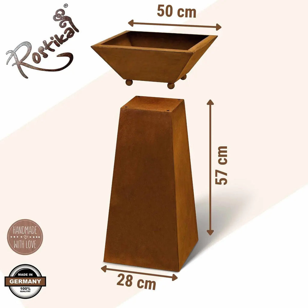 Edelrost Deko Säule mit Pflanzschale – Vintage Gartendeko 57 cm - Pille Gartenwelt