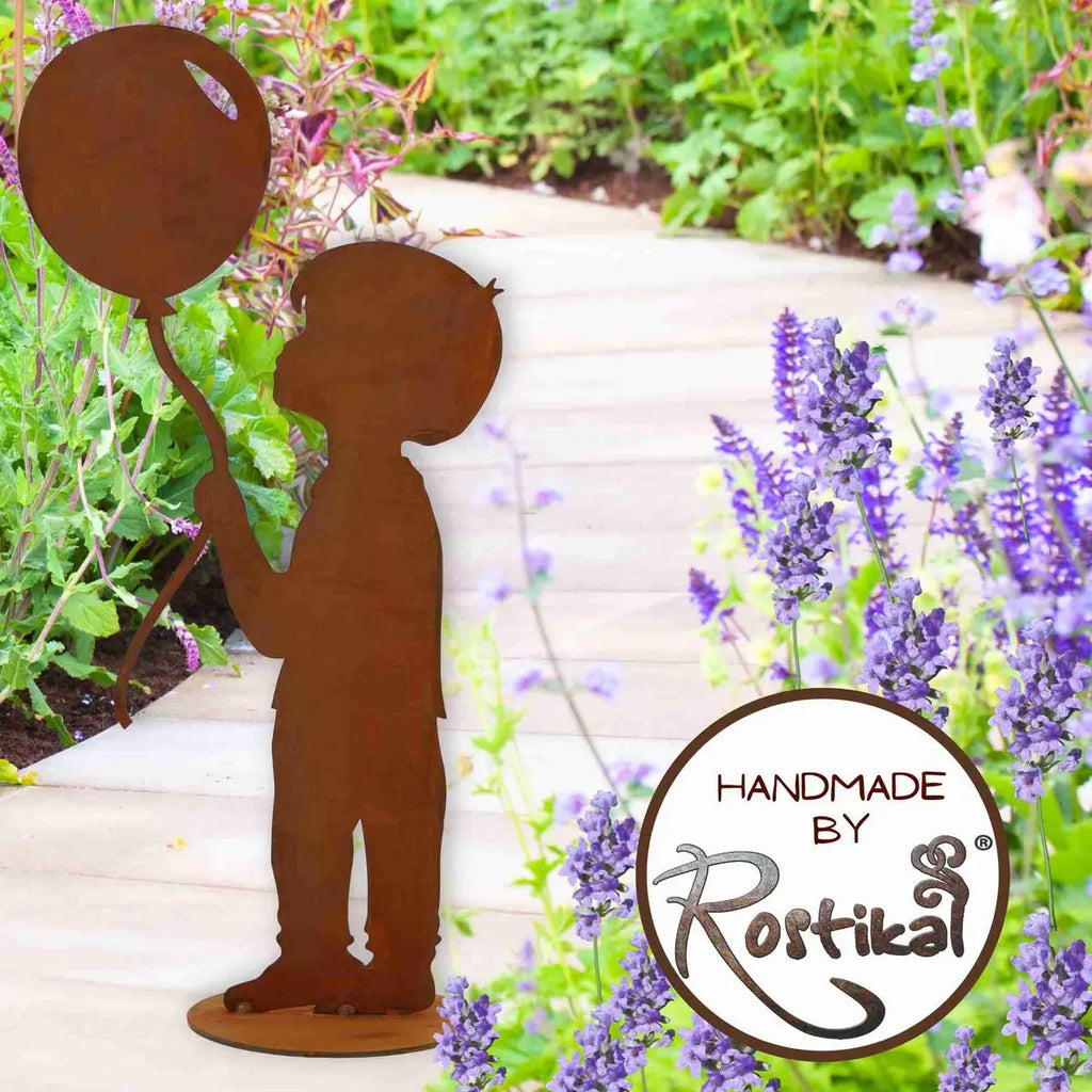 Junge mit Luftballon | Edelrost Gartendeko Figur - Pille Gartenwelt