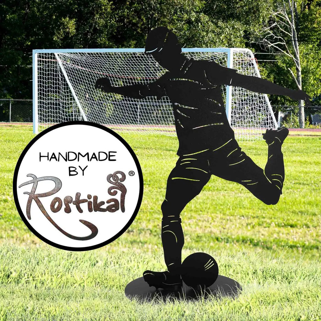 Fußball Skulptur schwarz matt – Metall Dekofigur 40 cm mit Bodenplatte - Pille Gartenwelt