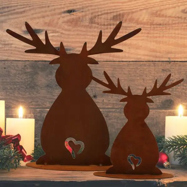 Weihnachten | Elch Rost Weihnachtsdeko Figur | auf Bodenplatte Rostikal