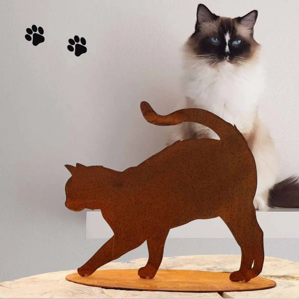 Katze "Elly" | auf Bodenplatte | Edelrost Metalldeko Figur Rostikal