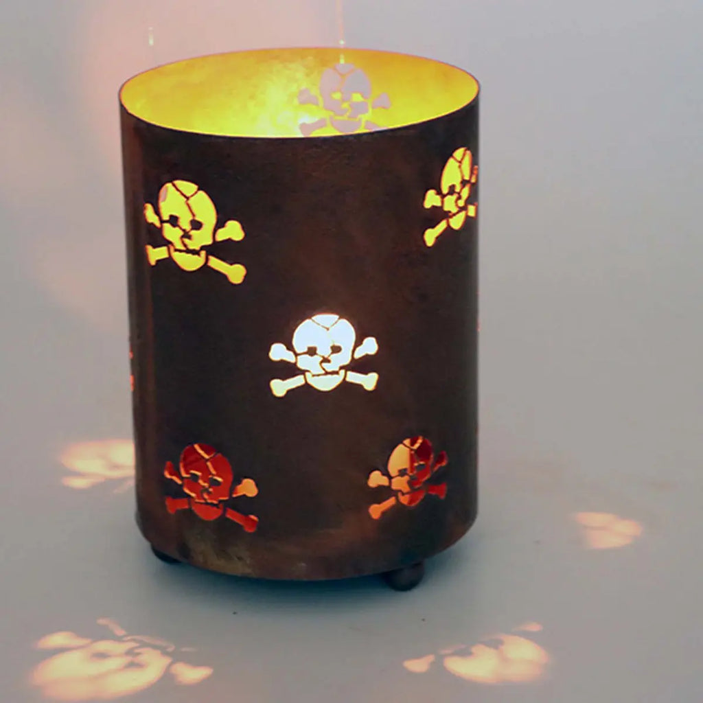Windlicht mit Totenkopf | Teelicht Tischdeko Kerzenhalter | Punk Metal Gothic Deko - Pille Gartenwelt