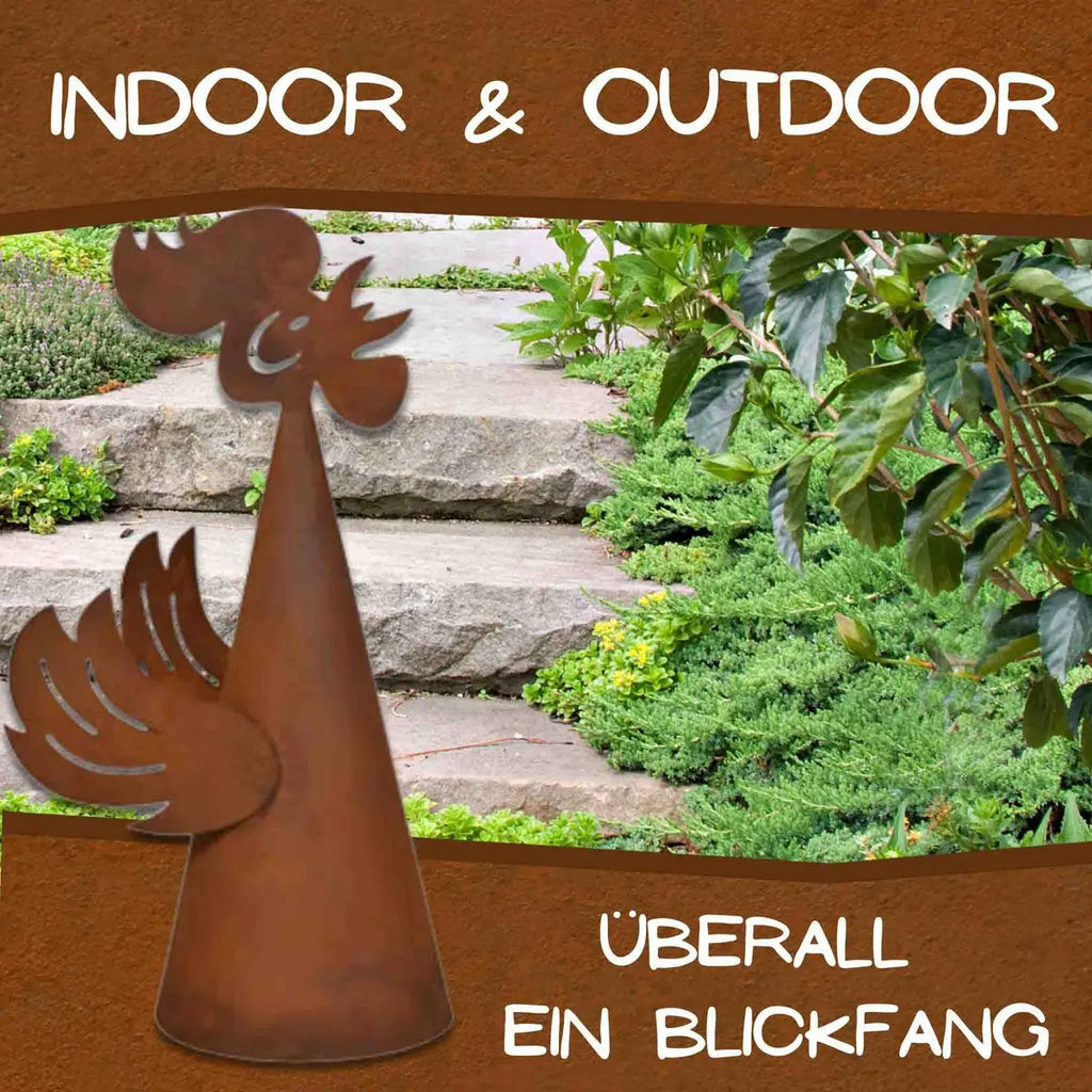 Edelrost Zaunhocker Hahn – Pfostenhocker aus Metall, Rost Gartendeko 33 cm - Pille Gartenwelt