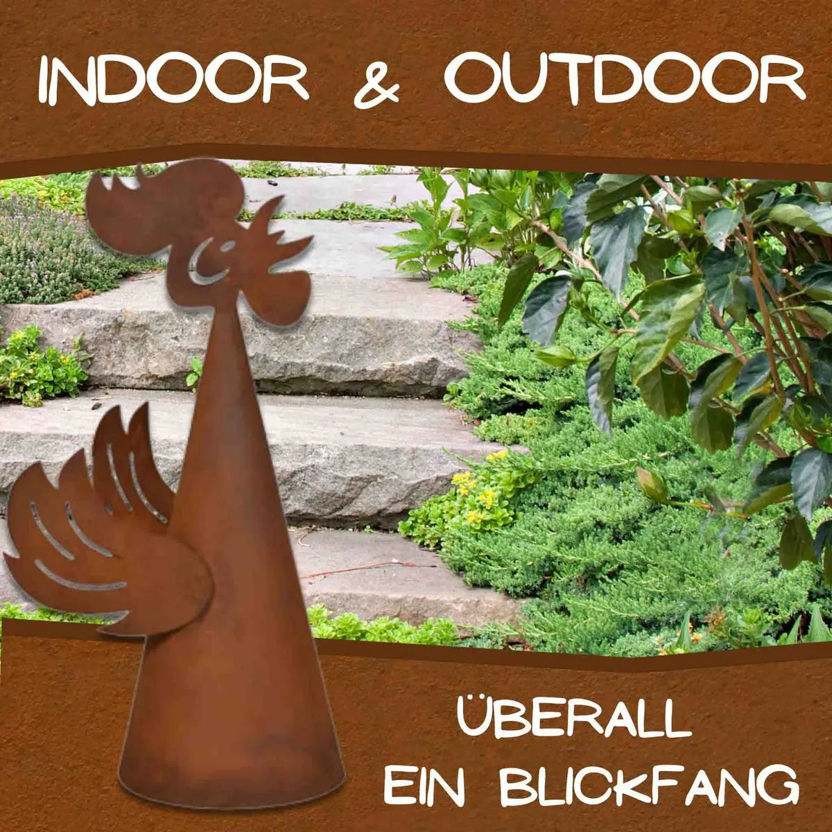 Edelrost Zaunhocker Hahn – Pfostenhocker aus Metall, Rost Gartendeko 33 cm - Pille Gartenwelt