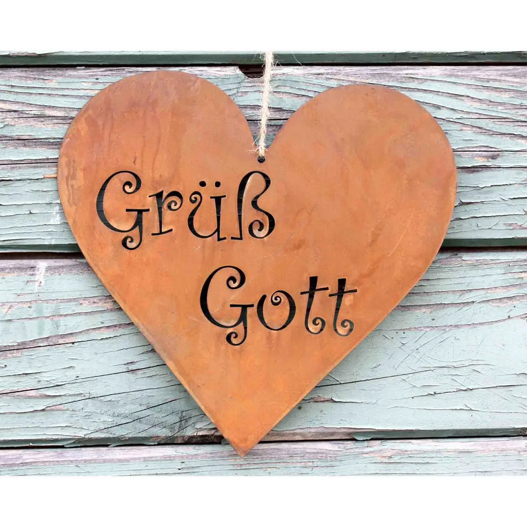 Vintage Deko Herz "Grüß Gott" Schild Türdeko Haustür - Pille Gartenwelt
