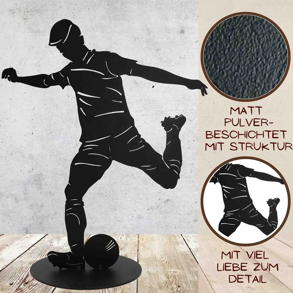 Fußball Skulptur schwarz matt – Metall Dekofigur 40 cm mit Bodenplatte - Pille Gartenwelt