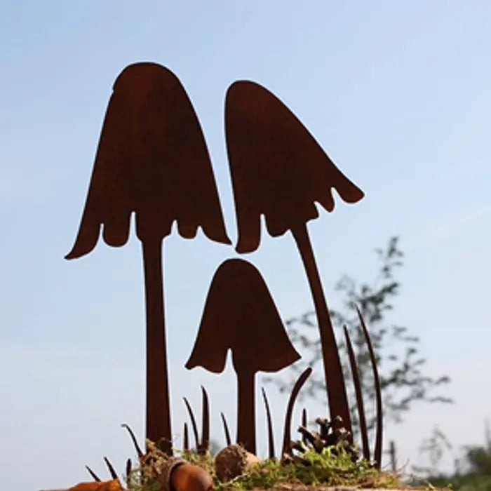 Edelrost Dekopilze 25 cm – mit Bodenplatte oder zum Stecken (2 Stäbe) - Pille Gartenwelt