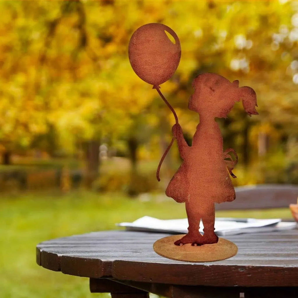 Mädchen mit Luftballon | Figur aus Metall Rost Edelrost | originelle Geschenkidee - Pille Gartenwelt